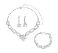 XFSRG Joyería Mujer 3 Piezas Conjunto Collar en V Pulsera y Pendientes con Strass Acabado en Plata Ideal para Bodas Noches y Looks Elegantes (Plateado)