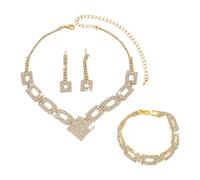 XFSRG Joyería Mujer 3 Piezas Conjunto Collar en V Pulsera y Pendientes con Strass Acabado en Plata Ideal para Bodas Noches y Looks Elegantes (Dorado)