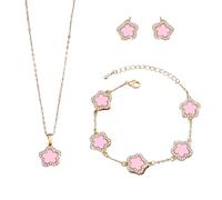 XFSRG Joyería Mujer Conjunto Flor Elegante Collar Pulsera Pendientes Moda Accesorios para Fiesta y Uso Diario (Rosa)
