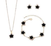 XFSRG Joyería Mujer Conjunto Flor Elegante Collar Pulsera Pendientes Moda Accesorios para Fiesta y Uso Diario (Negro)