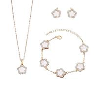 XFSRG Joyería Mujer Conjunto Flor Elegante Collar Pulsera Pendientes Moda Accesorios para Fiesta y Uso Diario (Dorado)