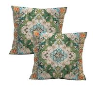 XFSRG Juego de 2 Fundas de Cojines 45x45 cm Funda Cojín Boho Vintage en Lino Transpirables y Resistentes para Sofá Jardín Dormitorio y Exterior Confortables y Duraderas (Verde)