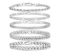 XFSRG Juego de 5 Pulseras de Cadena Eslabones para Hombre Acero inoxidable Cubana Espiga Trenzada Vintage Resistentes Anticorrosión Uso Diario y Superposición