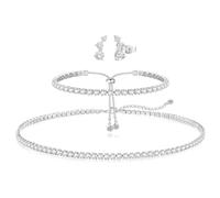 XFSRG Juego de Collar de Tenis para Mujer Pulseras Aretes Collar Plata 14k con Zirconia Joyería Boda para Novia Bodas Formales y Regalo