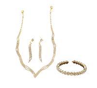 XFSRG Juego de Joyas Brillante para Mujer Conjunto Collar y Pendientes de Cristal Elegante y Sofisticado Perfecto para Eventos Especiales (Oro)