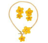 XFSRG Juego de Joyas con Colgante Floral para Mujer Collar y Pendientes con Flores 3D Aleación Ligera Collar de 37 cm con Cierre en T Pendientes de 5,5 cm para Mujer en el Día a Día (Amarillo)