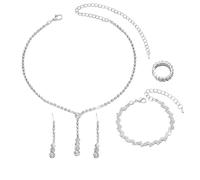 XFSRG Juego de Joyas de Mujer Brillantes con Collar y Pendientes Elegantes para Fiesta y Boda Conjunto de Joyería de Moda