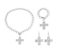 XFSRG Juego de Joyas de Mujer de Cruz Juego de Joyas Collar Pendientes Pulsera Set con Colgante de Cruz Regalo para Las Mujer Niñas (Argento)