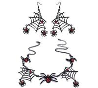 XFSRG Juego de Joyas de Mujer de Halloween Punk Gótico Juego de Joyas Telaraña Charm Pendientes y Collar Exagerada Accesorio de Halloween Vestuario
