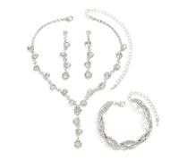 XFSRG Juego de Joyas de Mujer Set de 3 Piezas con Circonitas Brillantes Collar Pulsera y Pendientes Joyería Elegante para Boda y Fiestas
