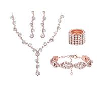 XFSRG Juego De Joyas Elegante De Mujer Conjunto Collar Y Pendientes Brillantes Para Eventos Especiales (Oro rosa, 4 pieza)