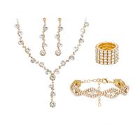 XFSRG Juego De Joyas Elegante De Mujer Conjunto Collar Y Pendientes Brillantes Para Eventos Especiales (Oro, 4 pieza)