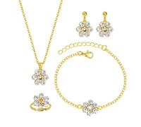XFSRG Juego De Joyas Florales Brillantes Plata Conjunto Collar Y Pendientes Moda Mujer Elegante (Oro, 4 piezas)