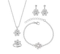 XFSRG Juego De Joyas Florales Brillantes Plata Conjunto Collar Y Pendientes Moda Mujer Elegante (Plata, 4 piezas)