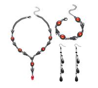 XFSRG Juego de Joyas Halloween Gótico con Collar y Pulsera de Cristal Rojo para Mujer Conjunto de Joyería Sofisticado para Eventos Especiales