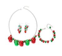 XFSRG Juego de Joyas Navidad Conjunto de Joyas para Mujer Cascabeles Festivos Collar Pendientes Pulsera Accesorios Navideños Aleación Adornos Brillantes Regalo (Campanas 01)