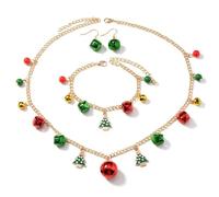 XFSRG Juego de Joyas Navidad Conjunto de Joyas para Mujer Cascabeles Festivos Collar Pendientes Pulsera Accesorios Navideños Aleación Adornos Brillantes Regalo (Árbol)