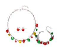 XFSRG Juego de Joyas Navidad Conjunto de Joyas para Mujer Cascabeles Festivos Collar Pendientes Pulsera Accesorios Navideños Aleación Adornos Brillantes Regalo (Campanas 02)