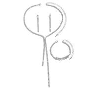 XFSRG Juego de Joyas para Mujer Collar y Pendientes de Novia Juego de Pulsera Elegante Joyas Brillantes Ceremonia para Mujeres y Novias (Plata)