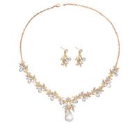 XFSRG Juego de Joyas para Mujer Elegancia Brillante Diamantes de Imitación Incluye Collar Pendientes Juego de Joyas para Boda Baile de Graduación Fiesta(Oro)