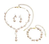 XFSRG Juego de Joyas para Mujer Elegancia Brillante Diamantes de Imitación Incluye Collar Pulseras Pendientes Juego de Joyas para Boda Baile de Graduación Fiesta(Oro)