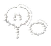 XFSRG Juego de Joyas para Mujer Elegancia Brillante Diamantes de Imitación Incluye Collar Pulseras Pendientes Juego de Joyas para Boda Baile de Graduación Fiesta(Plata)
