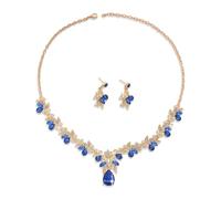 XFSRG Juego de joyas para mujercollar dorado con cristales brillantes y pendientes a juego, diseño elegante y resistente, ideal para boda, fiesta, regalo de cumpleaños o aniversario(Azul Dorado)