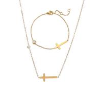 XFSRG Juegos de Joyas de Cruz Pulseras Collar Ajustable Chapado Oro Conjuntos de Joyas para Mujer y Niñas Moda Religioso Regalo