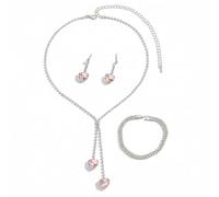XFSRG Juegos de Joyas Mujer Conjunto de Joyas Novia y Dama Cristales Corazón Colgante Collar Pendientes Pulsera Set Bisutería para Bodas y Fiestas (Rosa)