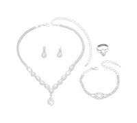 XFSRG Juegos de Joyas Mujer Conjunto de Joyas Novia y Dama Strass Lágrimas Colgante Collar Pendientes Pulsera Anillo Set Regalo para la Fiesta de Bodas (Plata)