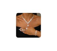 XFSRG Juegos de Joyas Mujer Conjunto de Joyas Novia y Dama Strass Lágrimas Colgante Collar Pendientes Pulsera Anillo Set Regalo para la Fiesta de Bodas (Plata)