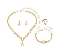 XFSRG Juegos de Joyas Mujer Conjunto de Joyas Novia y Dama Strass Lágrimas Colgante Collar Pendientes Pulsera Anillo Set Regalo para la Fiesta de Bodas (Oro)