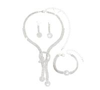 XFSRG Juegos de Joyas Mujer Glamour Brillante Colgante Collar Pendientes y Pulsera para La Novia Conjunto de Bisutería Mujeres Fiesta (Plata)