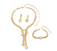 XFSRG Juegos de Joyas Mujer Glamour Brillante Colgante Collar Pendientes y Pulsera para La Novia Conjunto de Bisutería Mujeres Fiesta (Oro)