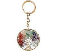 XFSRG Llavero Árbol Vida Piedras Naturales Multicolor Colgante Circular Alambre Metálico Amuleto Decorativo