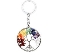 XFSRG Llavero Árbol Vida Piedras Naturales Multicolor Colgante Circular Alambre Metálico Amuleto Decorativo