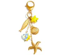 XFSRG Llavero mujer colgante decorativo corazón marino llavero metal dorado accesorios para bolso llavero romántico amor regalo San Valentín estrella de mar concha pez (Océano)