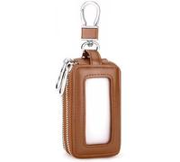 XFSRG Llavero Rectangular Organizador Cuero Cremallera Mosquetón Ventana Transparente Bolsillo Portallaves Hombre