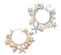 XFSRG Lote de 2 Pulseras de Conchas para Mujer Joyería Bohemia de Verano con Estrellas de Mar Perlas y Conchas Tobilleras para Vacaciones y Playa