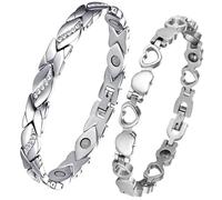 XFSRG Magnética para Mujer 2PCS Diamante Pulsera Magnética Ultra Fuertes Regalo para Cumpleaños San Valentín Aniversario (Plata1)