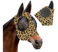 XFSRG Máscara para Caballo Elasticidad Máscara Moscas Caballo de Lycra Elástico Malla Cómoda Transpirable Protección UV Antimosquitos Insectos Leopardo Imprimir (Marrón)