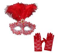 XFSRG Máscara Veneciana Antifaz Carnaval Máscara Mascarada de Media Cara Encaje con Guantes Encaje y Adorno Plumas para Fiesta de Disfraces Baile Carnaval Mascarada Mujer