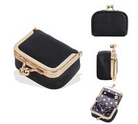 XFSRG Mini Joyero de Piel Auténtica Joyero Pequeño Organizador Viaje para Anillos Pendientes Collares Almacenamiento de Joyas (Negro)