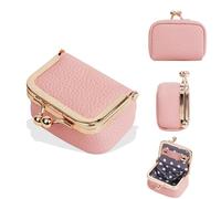 XFSRG Mini Joyero de Piel Auténtica Joyero Pequeño Organizador Viaje para Anillos Pendientes Collares Almacenamiento de Joyas (Rosa)
