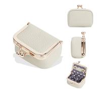 XFSRG Mini Joyero de Piel Auténtica Joyero Pequeño Organizador Viaje para Anillos Pendientes Collares Almacenamiento de Joyas (Beige)