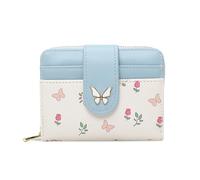 XFSRG Monedero para Mujer Pequeño Mini Cartera con Estampado de Flores y Mariposas Bolsillo para Monedas y 4 Ranuras para Tarjetas Carteras Compacta para Chicas (Azul)