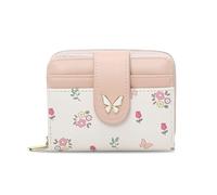 XFSRG Monedero para Mujer Pequeño Mini Cartera con Estampado de Flores y Mariposas Bolsillo para Monedas y 4 Ranuras para Tarjetas Carteras Compacta para Chicas (Rosa)