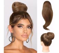 XFSRG Moño Desordenado Natural con Clips Extensiones Cabello Peluca Sintético Accesorio Peinado para Mujeres el Uso Diario(Marrón claro)