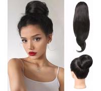 XFSRG Moño Desordenado Natural con Clips Extensiones Cabello Peluca Sintético Accesorio Peinado para Mujeres el Uso Diario(Marrón-negro)