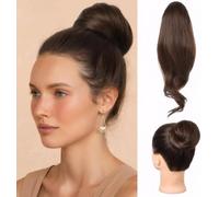 XFSRG Moño Desordenado Natural con Clips Extensiones Cabello Peluca Sintético Accesorio Peinado para Mujeres el Uso Diario(Marrón oscuro)